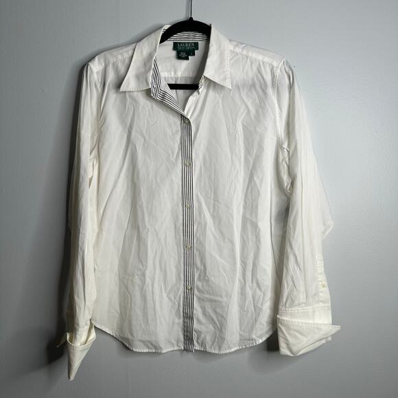 Lauren Ralph Lauren 100% cotton white button down with‎ pinstripe detail - Picture 1 of 7